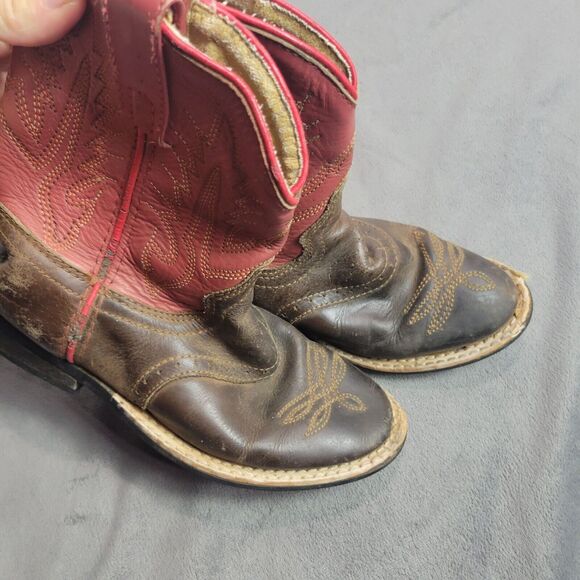 Tony Lamas Kids Durango Red & Brown Leather Cowboy Boots Size 12 - Picture 10 of 12